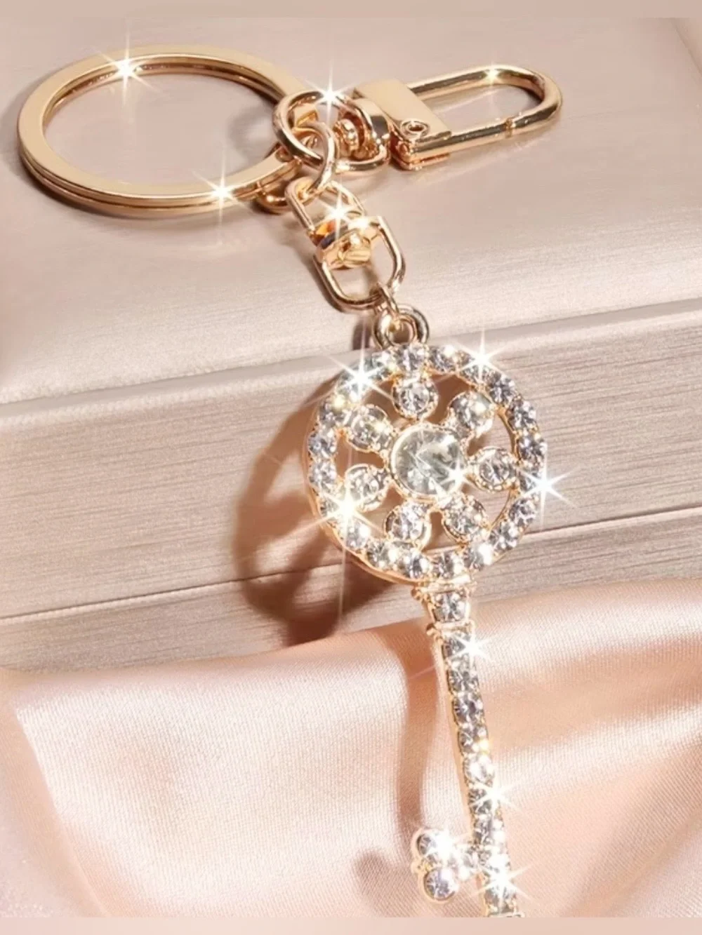 NEW Gold & Rhinestone Key Shaped Bag/Purse Charm